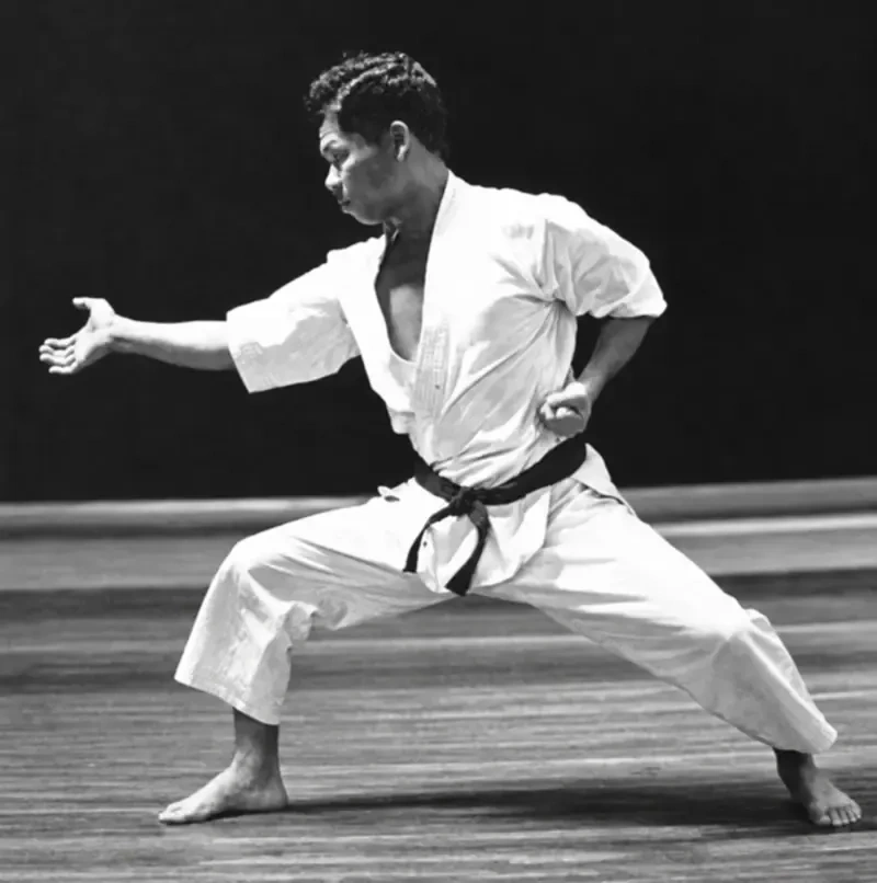 Yoshitaka Funakoshi outer forearm block against Shigeru Egami middle punch