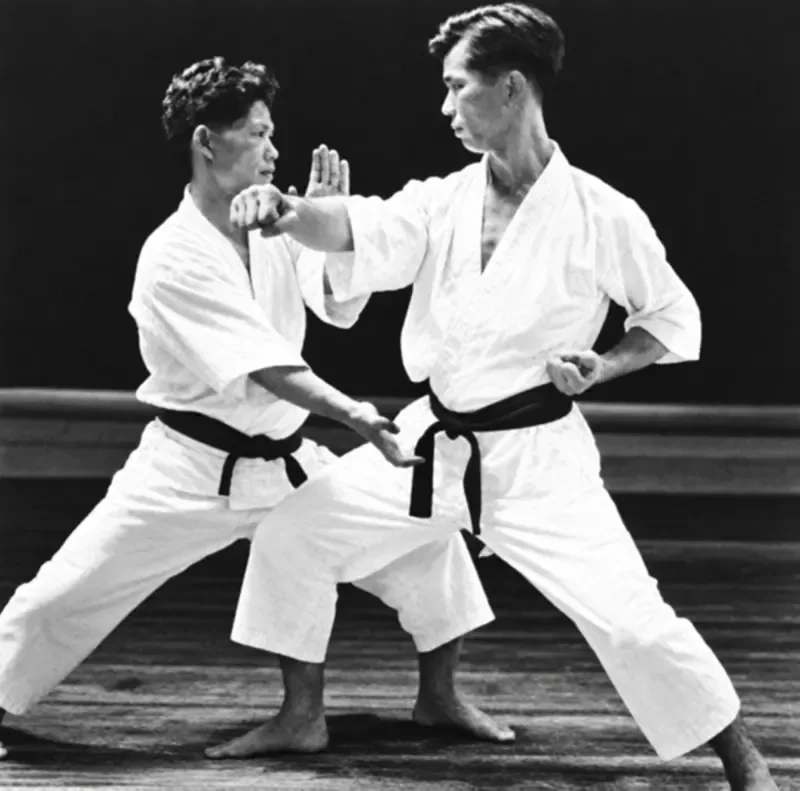 Yoshitaka Funakoshi open knife-hand block against Shigeru Egami punch